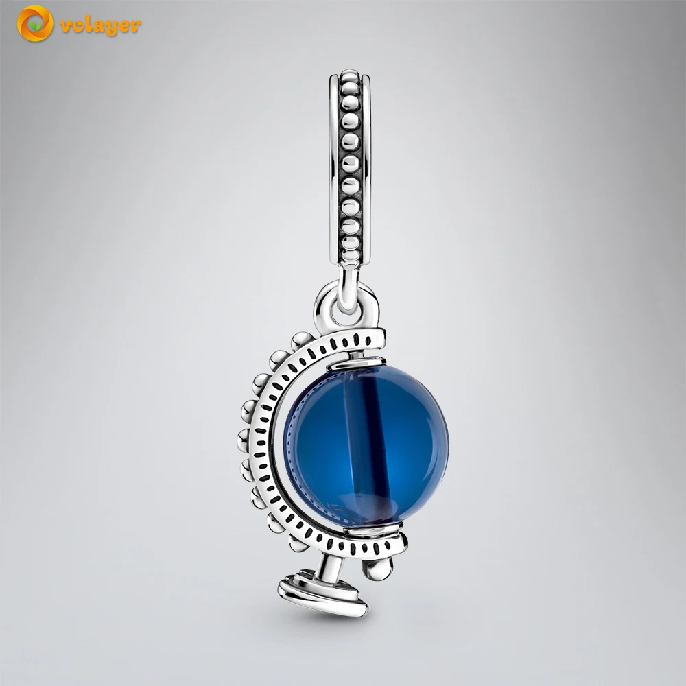 

Volayer 925 Sterling Silver Beads Blue Globe Dangle Charm fit Original Pandora Bracelets Women Jewelry Making Girl DIY Charm