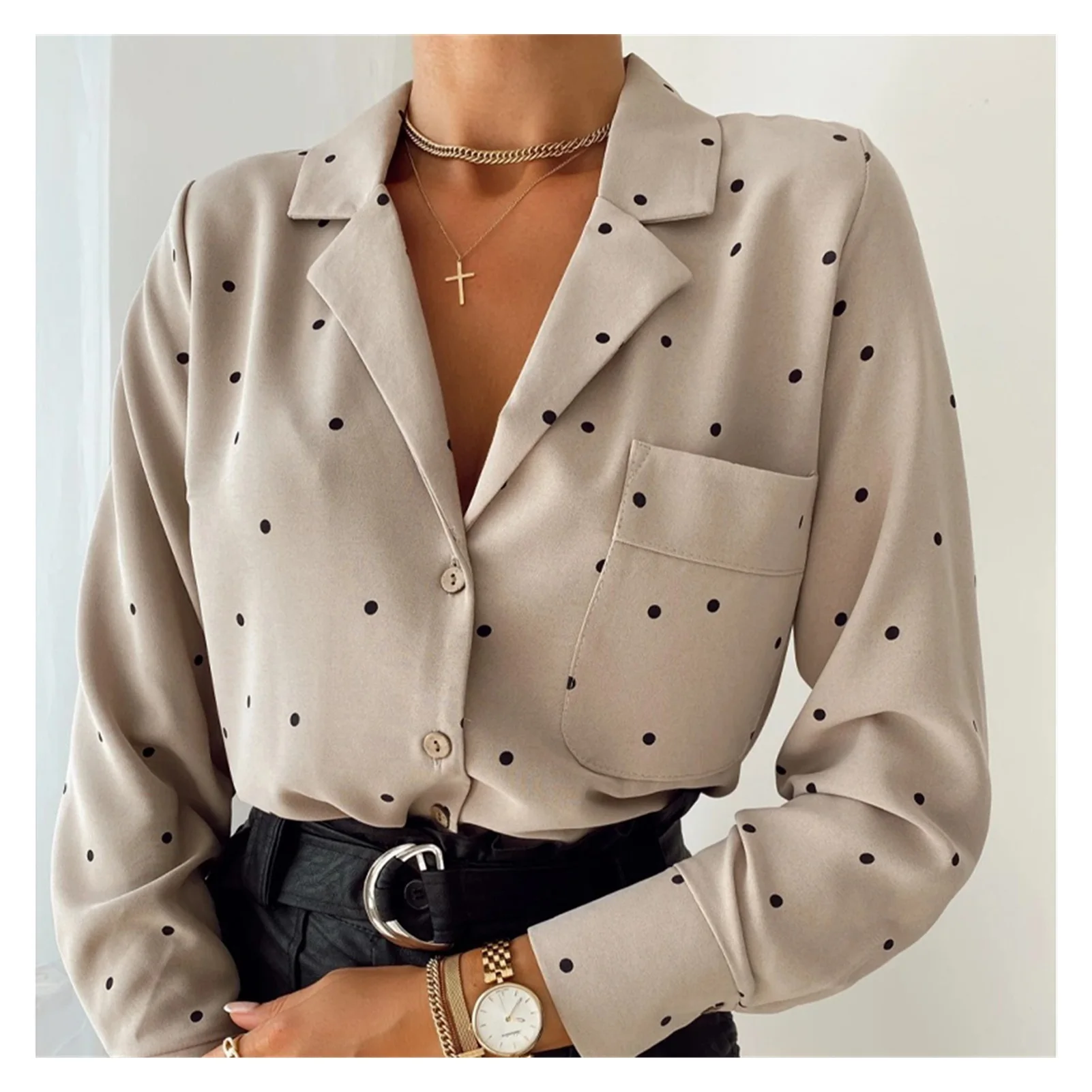 

2021NEW Printed Casual Women Blouse Ladies Long Sleeve Turn Down Collar Office Work Fashion 2021 Autumn Tops