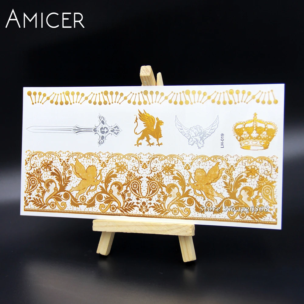 

New Metallic Gold Silver Body Art Temporary Tattoo Sexy Flash Tattoos Sticker For Angel Cross Pattern