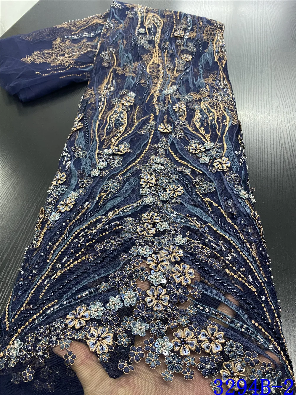 

NIAI High Quality Handmade Beaded Tulle African Laces Fabric French Nigerian Laces Fabrics African Tulle Lace Material XY3294B-1