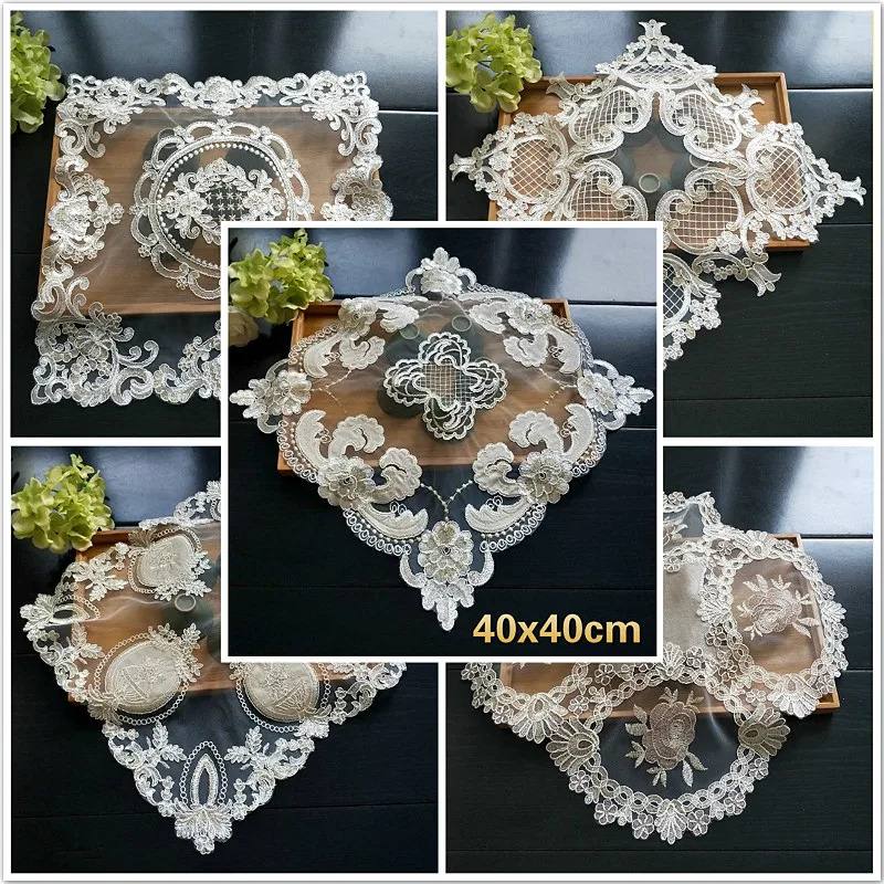 

Precision Embroidered Luxury European Lace Placemat Coaster Balcony Round Table Coffee Cup Food Snack Furniture Cover Decoration