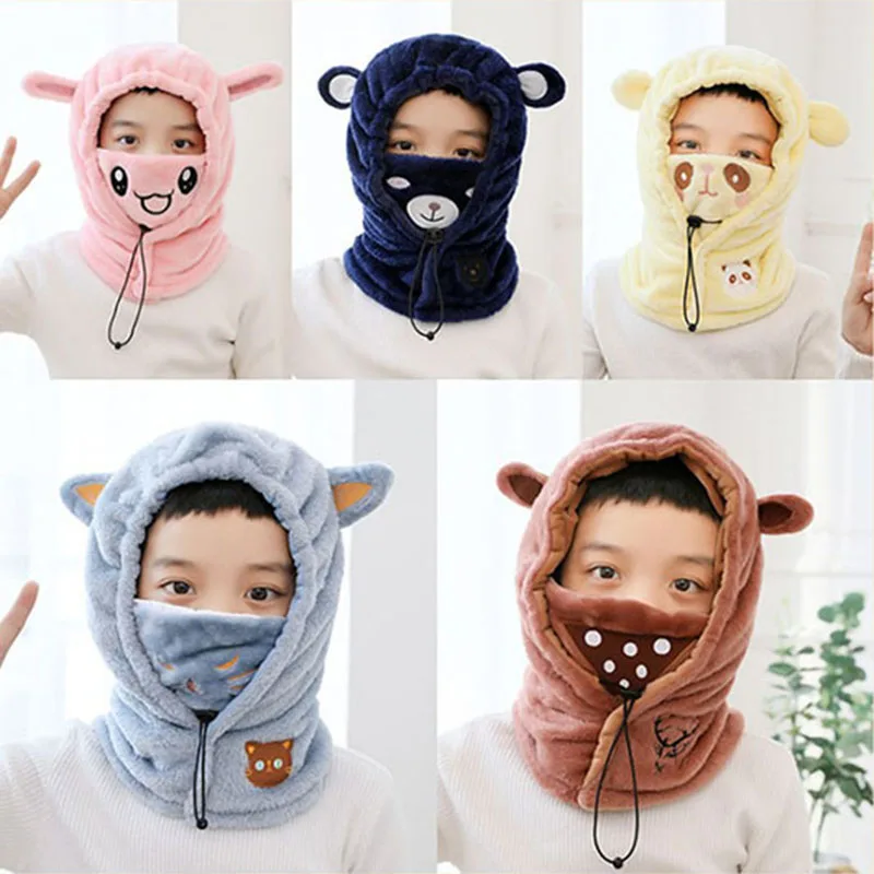 

Boys Girls Winter Warm Hat Children Cap Beanie Lovely Masked Hood Cap Neck Mask