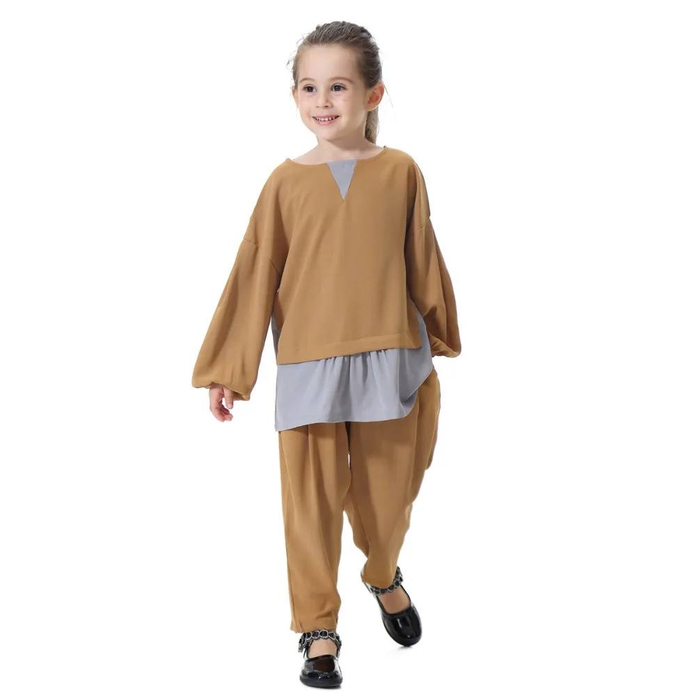 

Cute Muslim Children 2pcs Sets Kids Long Sleeve Ruffles Tops and Pants Suits Islamic Sports Tracksuits Arab Gowns Jubah Ramadan