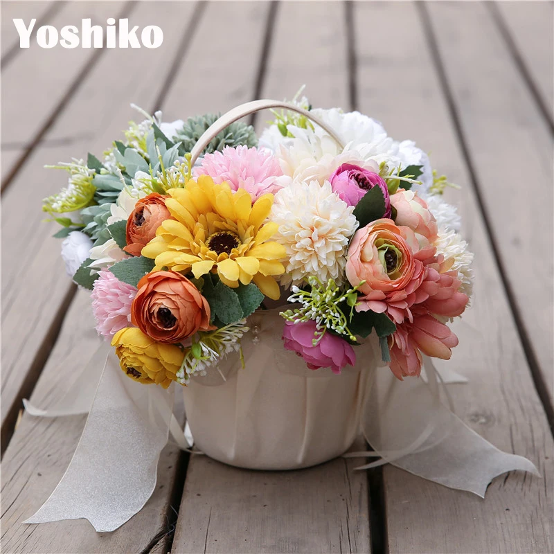 Свадебный букет ручной работы искусственный шелк чайная роза дахины невесты