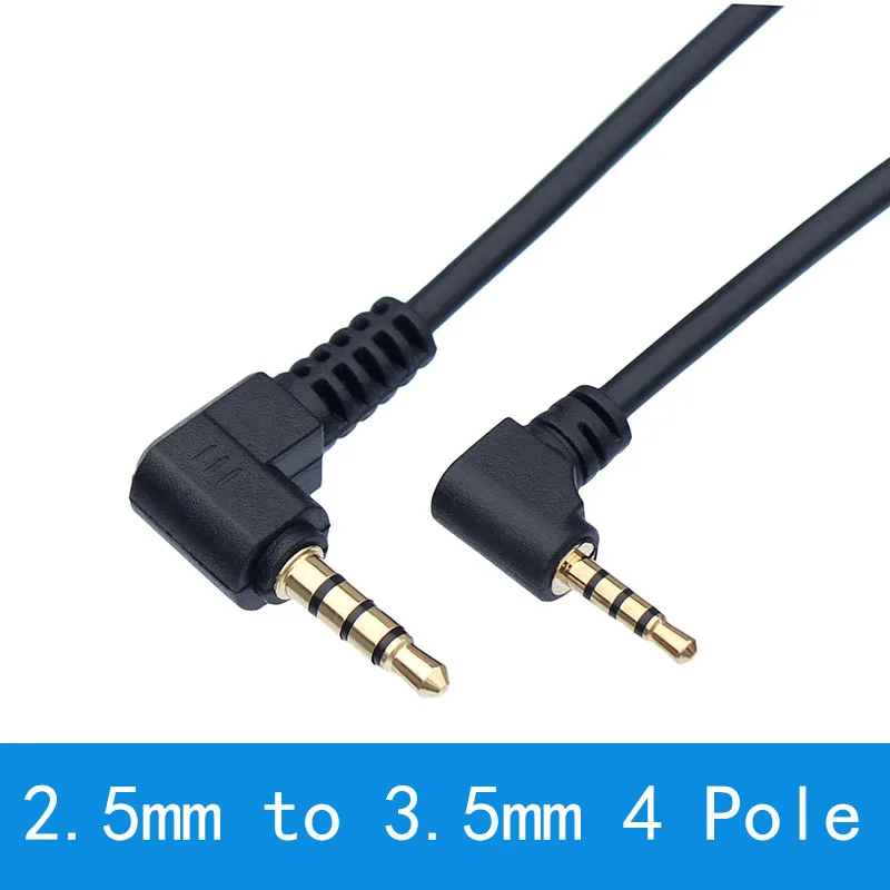 0.5m 1m 4 Pole Stereo 2.5mm to 3.5mm   Jack 90 Right Angled Male To Male Audio Adaptor Cable Cord