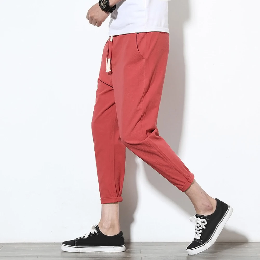 Summer Men's Solid color Loose Classic Casual Jeans Men Straight Slim Beam foot Denim Trousers male Drawstring Sports Long Pant | Мужская
