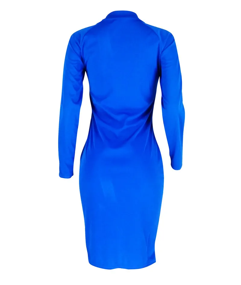 Осеннее повседневное облегающее платье с длинным рукавом женское на молнии