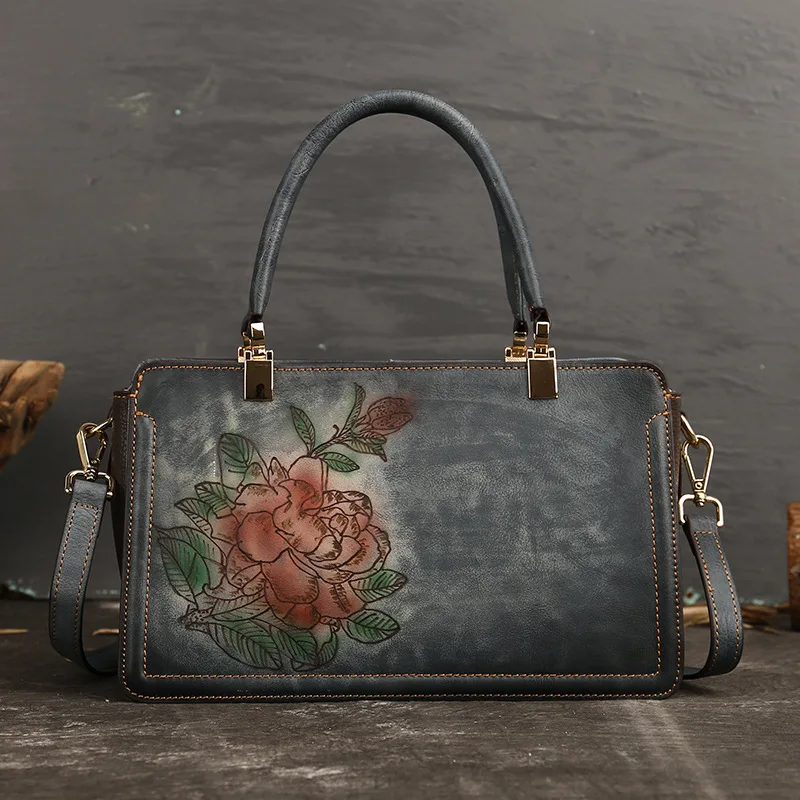 Женская сумка ручной работы Johnature из натуральной воловьей кожи с цветочным