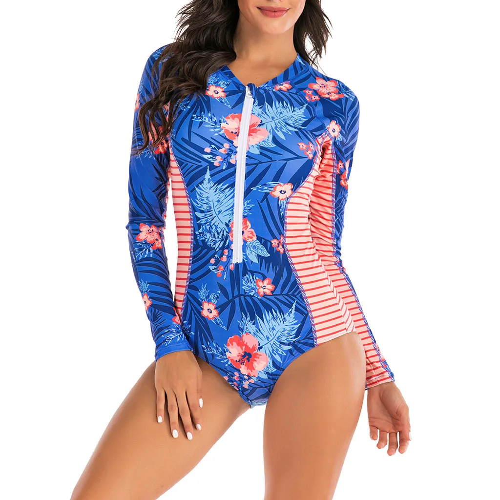 Женский Цельный купальник с принтом в полоску на молнии из кусков купальный