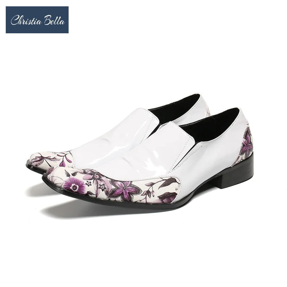 Christia Bella Модные Цветочные вечерние мужские туфли размера плюс белые модельные из