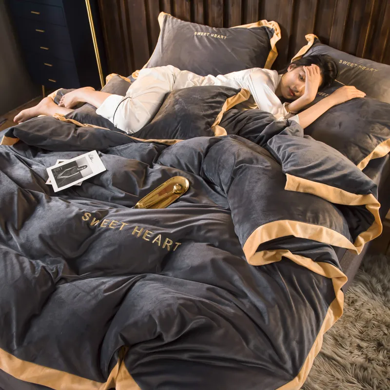 Зимний Бархатный комплект постельного белья из кораллового флиса пододеяльник