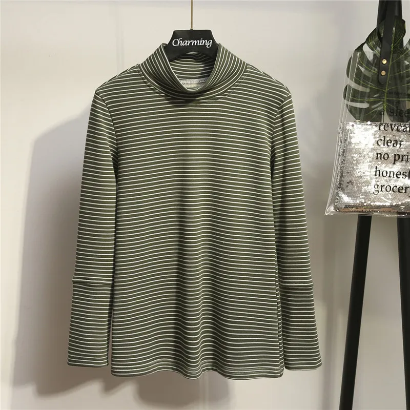 Пуловер женский в полоску с воротником-хомутом на зиму | Женская одежда