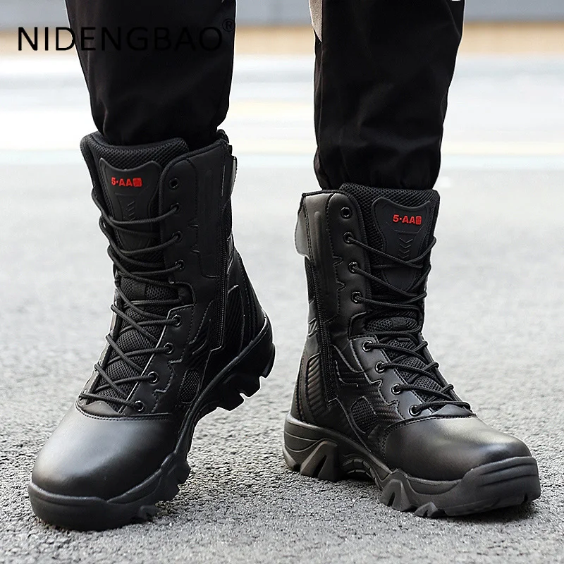 Men Military Boots Male Hiking Shoes Leather SWAT Army Tactical Boot Motorcycle Ankle Combat Boots Black Botas Militares Hombre