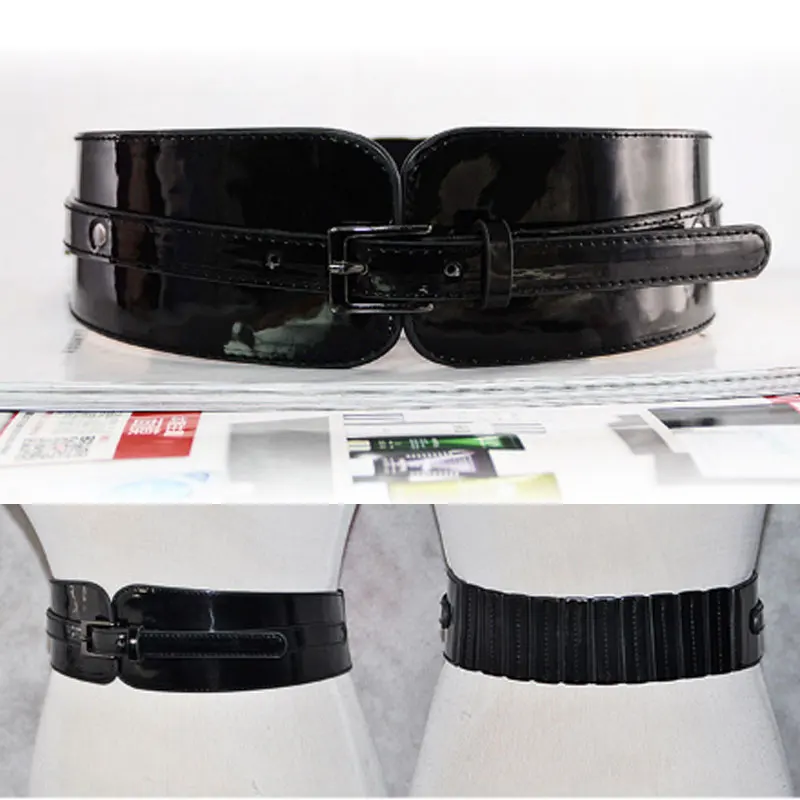 

Luxury Black Red Wasitband Genuine Leather Women Waist Belt Wide Stretch Cummerbund Fashion Alloy Buckle Elastic Corset Belt