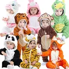 Комбинезоны для новорожденных, одежда для маленьких девочек, пижамы с капюшоном, зимние костюмы с животными для мальчиков, одежда для сна для малышей, косплея, панда, Лев, комбинезон
