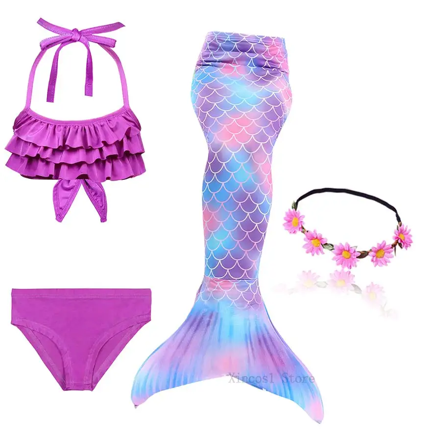 Fancy NEW the Little Mermaid Tail with Garland or With Monofin Swimsuit for Kids Girls swimmable Bathing Suit Mermaid Costume