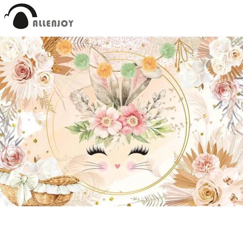 

Allenjoy Boho Theme Baby Shower Background Girl 1st Birthday Party Bohemian Rabbit Easter Spring Photography Props Backdrop
