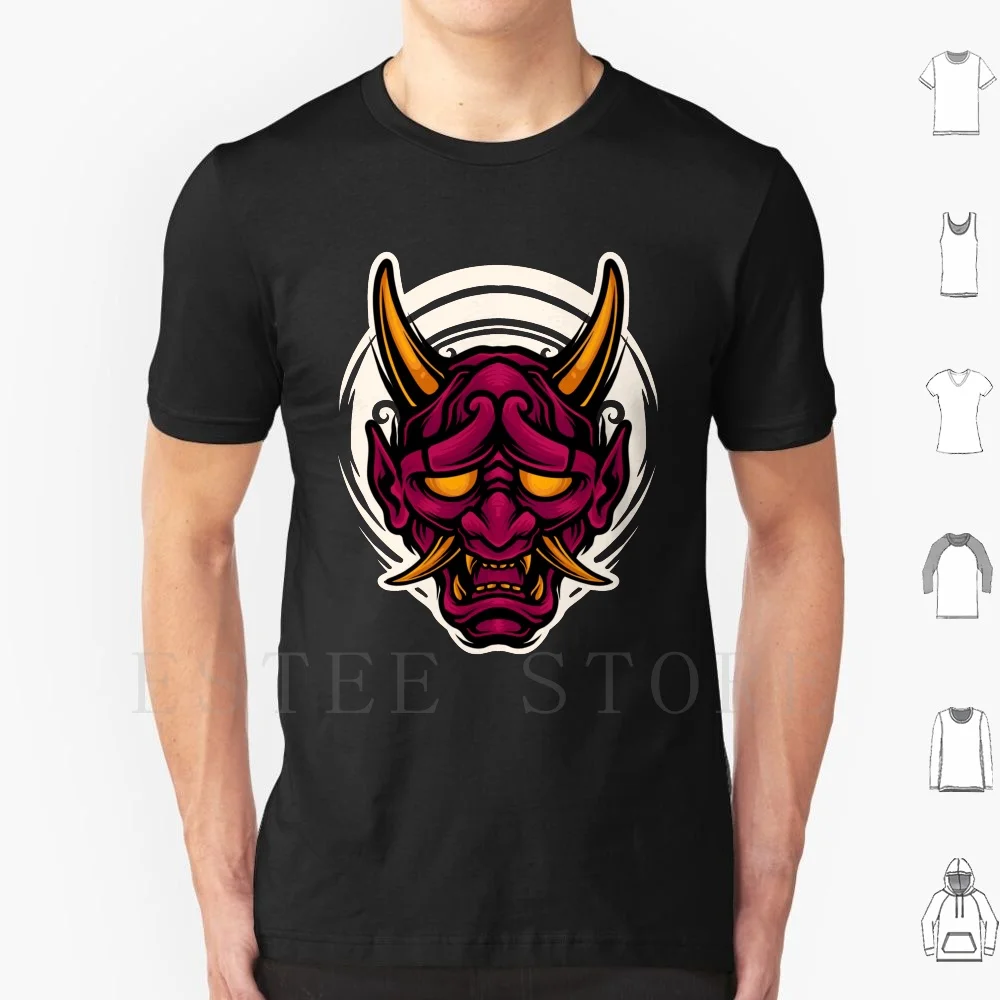 Oni Mask T Shirt DIY Big Size 100% Cotton Devil Japan Culture Mystical Demon