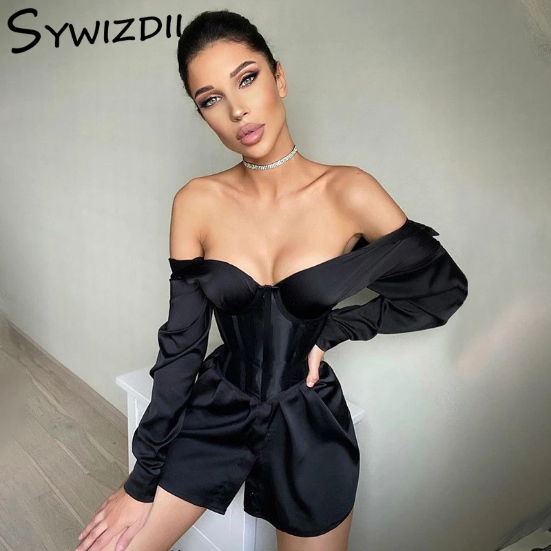 

SYWIZDII Sexy Elegant Tunics Corset Shirt Dress Y2k Mini Skirt Summer Gothic Clothes Casual Evening Dresses Designer Club Outfit