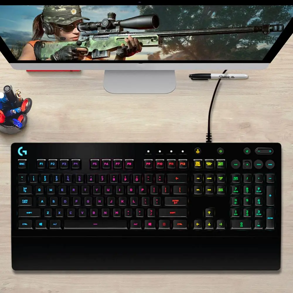 Игровая клавиатура logitech G213, Проводная Механическая клавиатура, защита от брызг, 108 клавиш, игровая RGB подсветка, регулируемая Проводная USB клавиатура