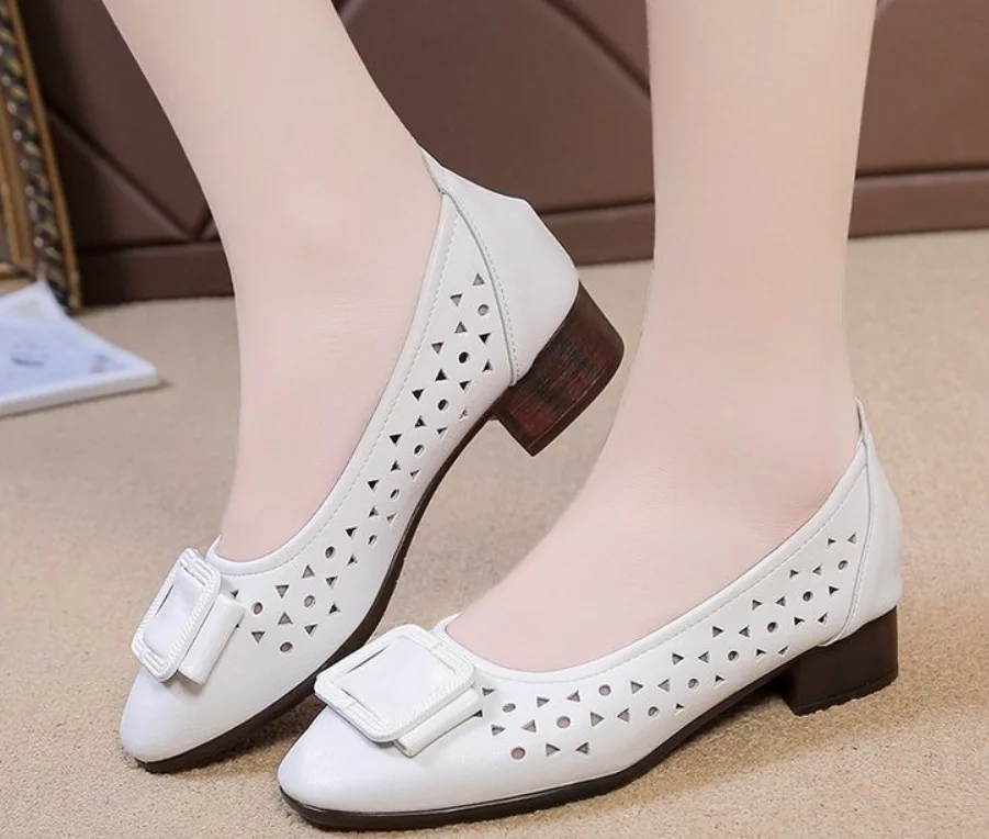 

Туфли женские кожаные, балетки, круглый носок, плоская подошва, ажурные лоферы, летние сандалии