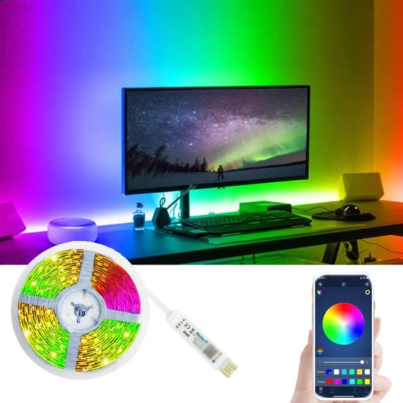 

1 м 2 м 3 м 4 м 5 м светодиодный ТВ-светильник 5 в USB Bluetooth RGB неоновый светильник с подсветкой умный светодиодный светильник в полоску для телевиз...