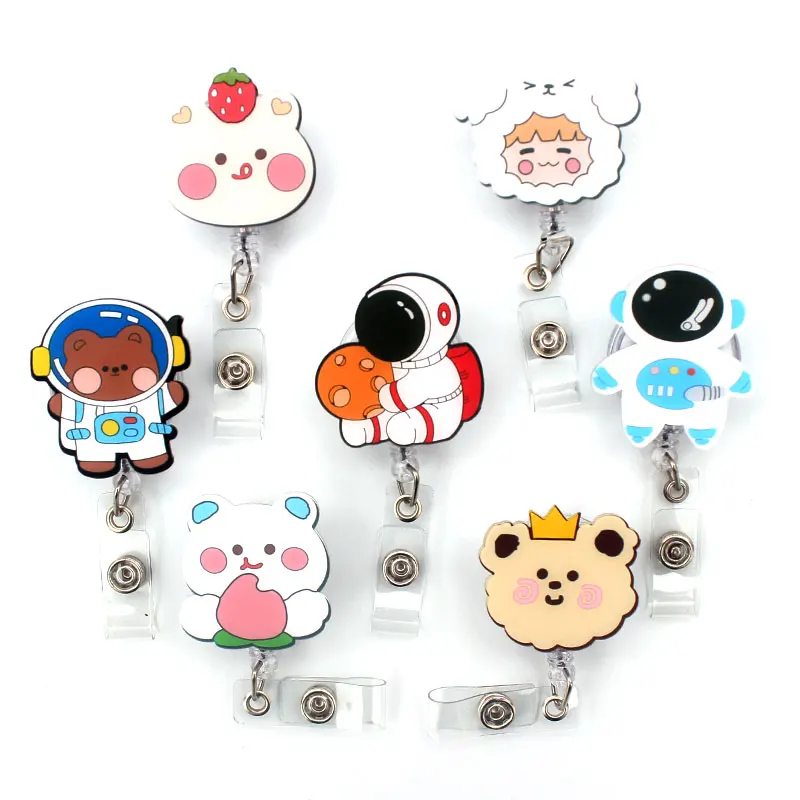 

New Cute Bear And Hero Astronauts Style Retractable Badge Holder Reel Nurse Exhibition Enfermera Card Holder Accessory