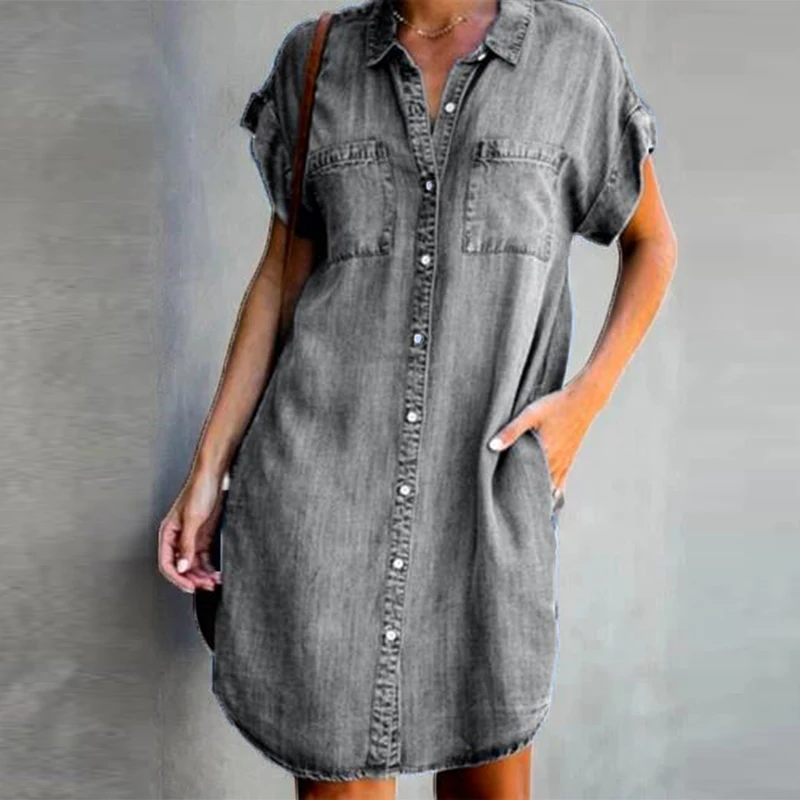 Женское джинсовое мини-платье с коротким рукавом повседневное элегантное
