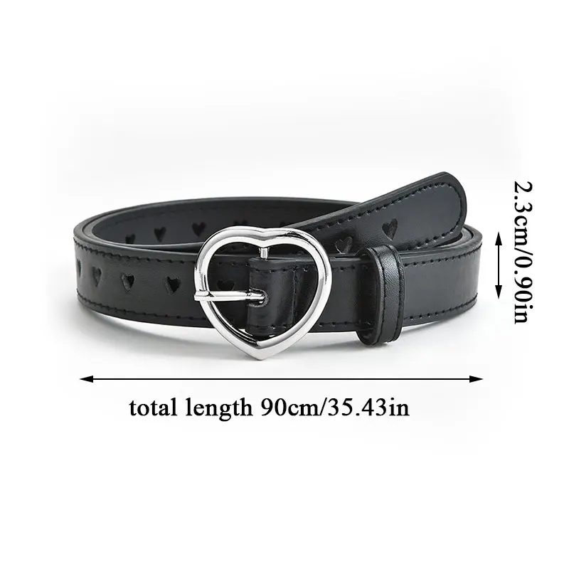 

Faux Leather Love Heart Eyelet Grommet Waist Belt Children Solid Color Heart Shape Hole Hollow Peach Heart Buckle Belt