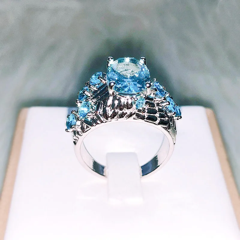 Женское кольцо из серебра 925 пробы с синим топазом овальные украшения