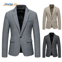 covrlge mens casual suit jacket single button business herringbone solid color blazer slim suit fit fashion coat male mwx046
