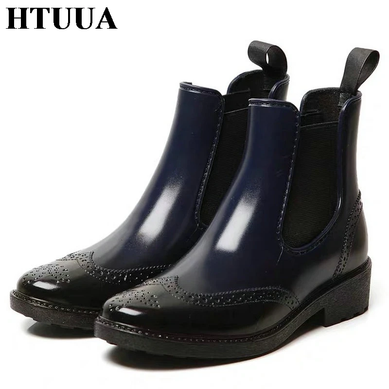 HTUUA/непромокаемые ботинки Челси с перфорацией типа броги женские осенние