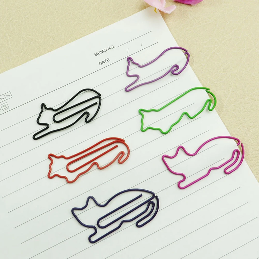 

20Pcs Cat Shape Cartoon Paper Clip Metal Bookmark Memo Clips Kawaii Stationery School Office Supplies Escolar Papelaria