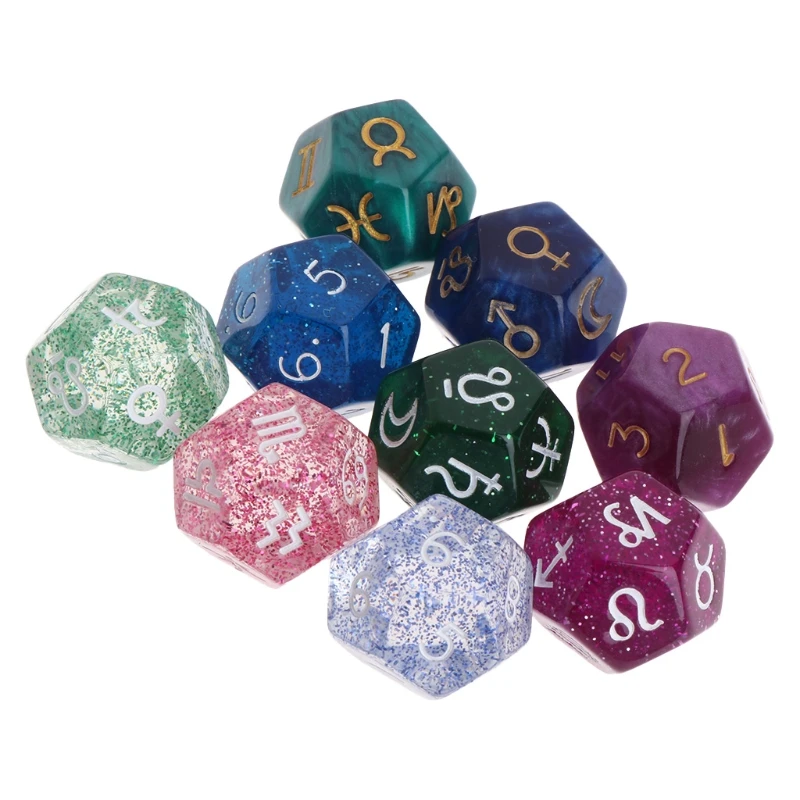 

1set Multicolor 12 Sided Resin Dice For Astrology Tarot Constellation Divination Mysterious Divination Astrology Board Game Dice