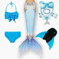 girls little mermaid tail with monofin fin children swimsuit kids bikini swimming swimsuit beach clothes for girls dress costume