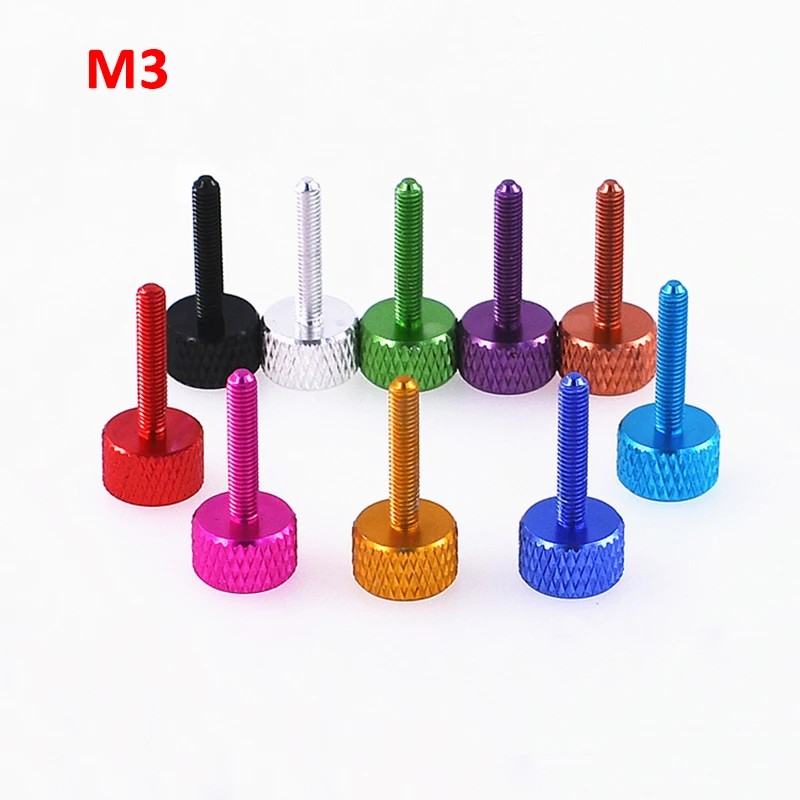 

3PCS M3 Thumb Screw Aluminum Alloy Round Flat Head knurled Case Screws Bolt Multiple Color Length 5-50mm