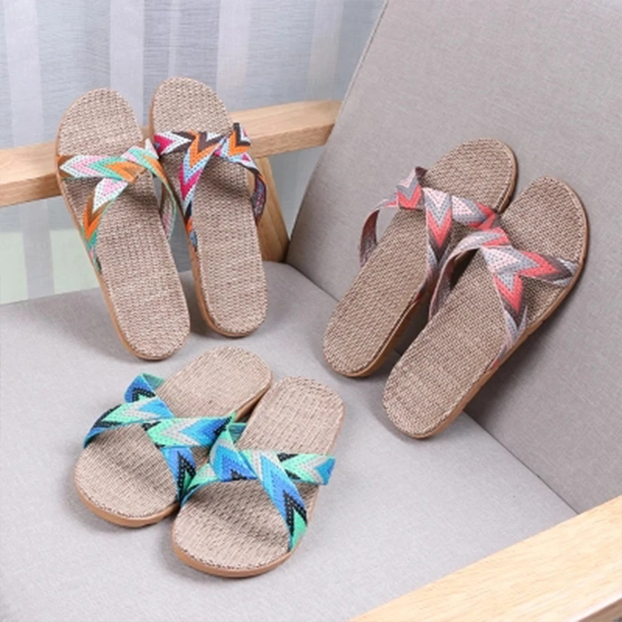 

Fashion Summer 13 Colors Flax Home Slippers Women 35-45 Large Size Slapping Beach Flip Flops Non-slip Unisex Family Slippers