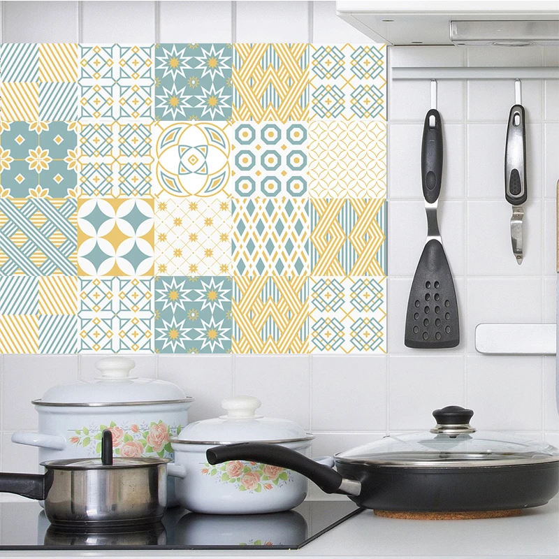 

Geometric Style Tiles Wall Sticker Desk Wardrobe Kitchen Decoration Art Mural Bathroom Glass Waist Line PVC Wallpaper