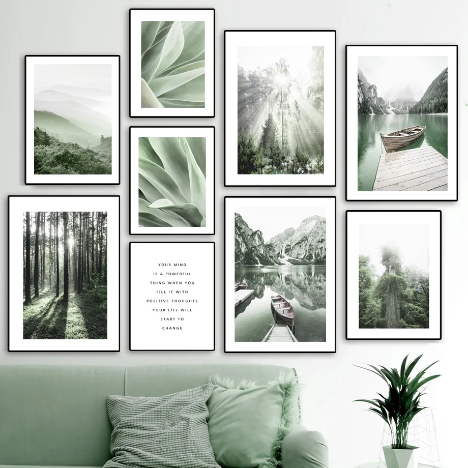 

Sunlight Forest Lake Boat Mountain Leaves Wall Art Canvas Painting Nordic Posters And Prints Wall Pictures For Living Room Decor