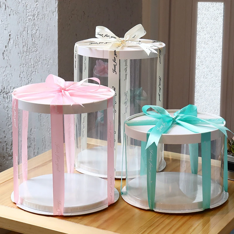 

1PC Round Cake Box Transparent Cylindrical Cake Box Environmentally Friendly PET Packing Box DIY Cake Cookies Packaging Boxes