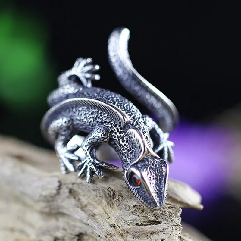 

S925 sterling silver exotic individuality lady adjustable size lizard ring