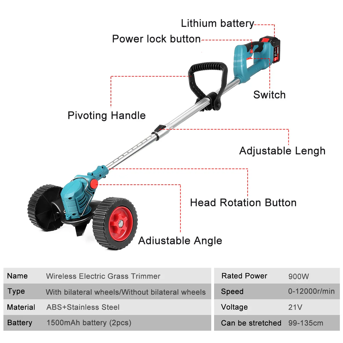 Electric Grass Trimmer With 1/2 Battery Cordless Pruning Cutter Length Adjustable Lawn Mower Garden Tools For Makita 18v Battery