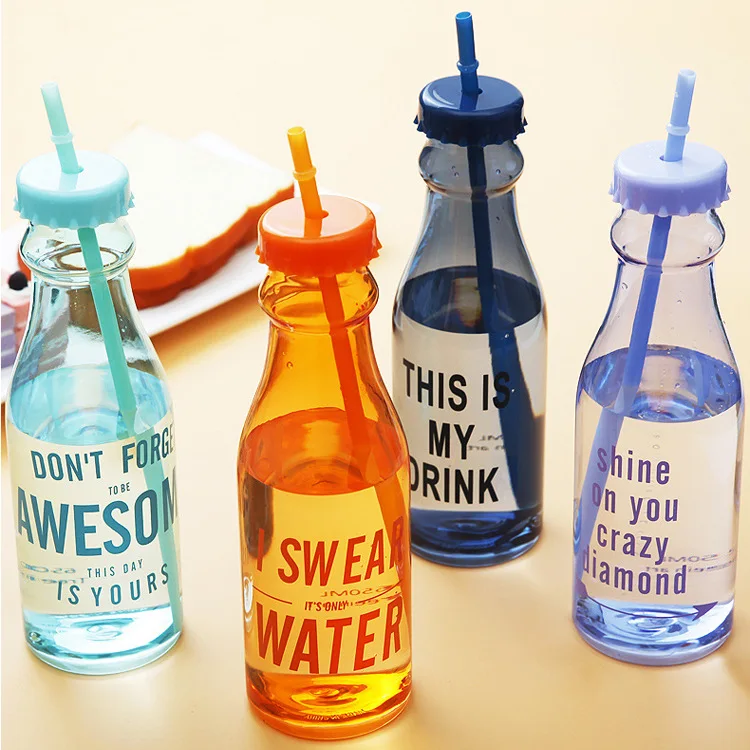 1 шт. флакон из небьющегося стекла 600 мл с соломинкой двойные шапки Красочные