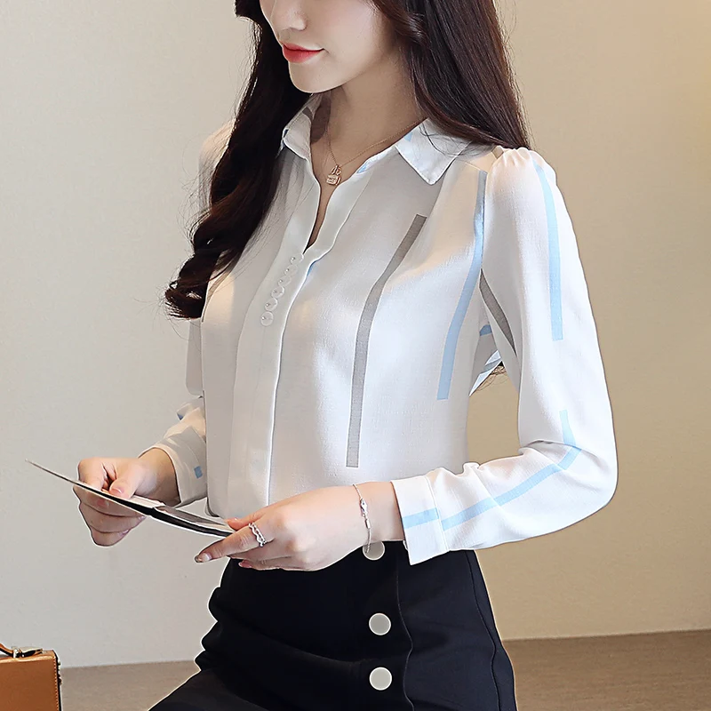 новые осенние женские рубашки в полоску шифон с длинным рукавом женский топ
