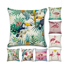 painted tropical flamingo toucan parrot print pillowcase home decor animal cushion cover linen car sofa chair waist pillow case