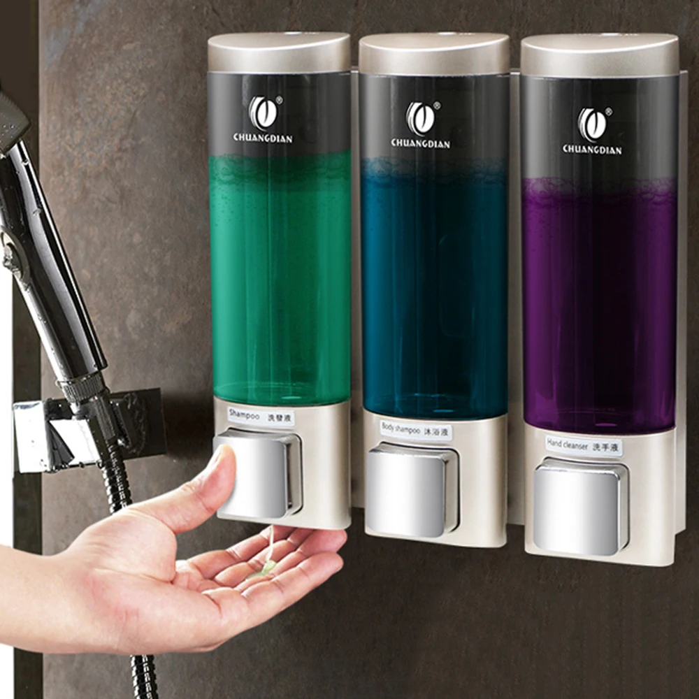 

Manual Press Soap Dispensers Soap Dispensers Soap Dispenser & Holder 200ml*3 Wall-mounted Three Chamber Shampoo Box