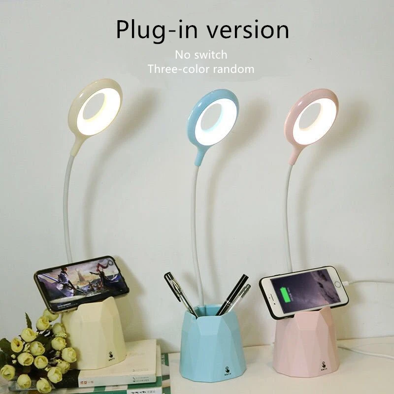 New 2000/4000mah LED Table Touch Desk Lamp Flexible Reading Ring Light Rechargeable for Children with Phone Hoder Pen Holder Pot | Лампы и