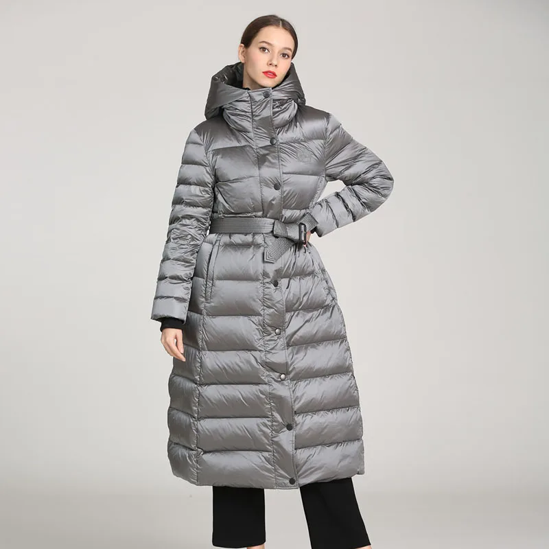 2021 winter women Large size Hooded coat with belt Long 95% White duck down jacket warm Buttons outerwear thick Lady YNZZU 1O177