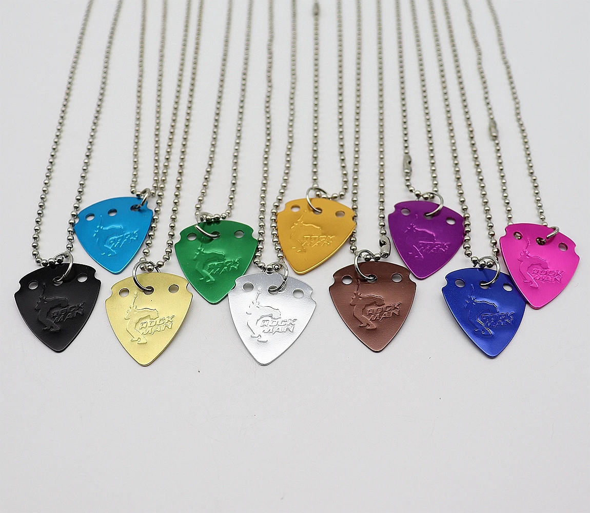 1 stücke aluminium legierung elektrische gitarre pick anhänger halskette metall mit ball kette armband gitarre picks free global shipping