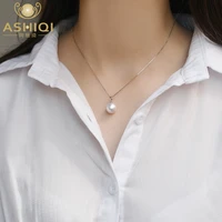 ashiqi big natural freshwater pearl necklace 925 sterling silver round pendant for women